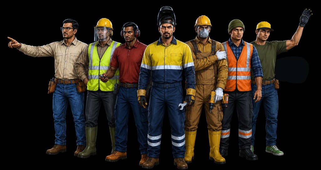 Industrial and construction professionals in safety gear