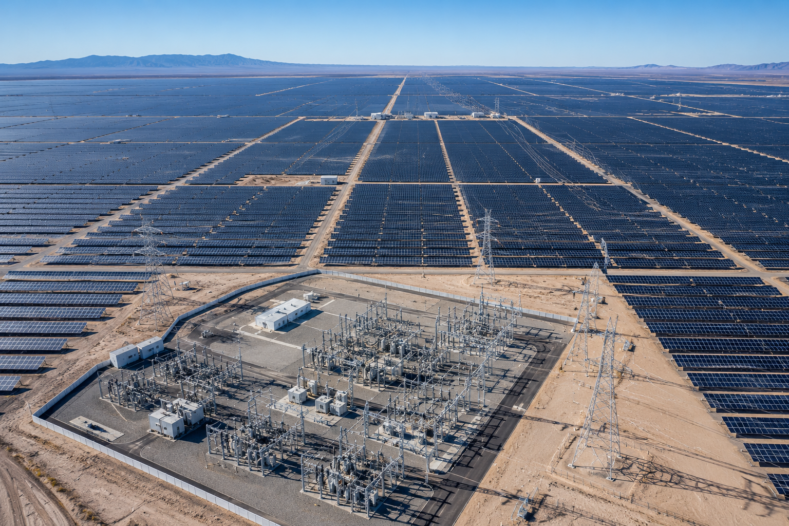 Solar power plant 3D render